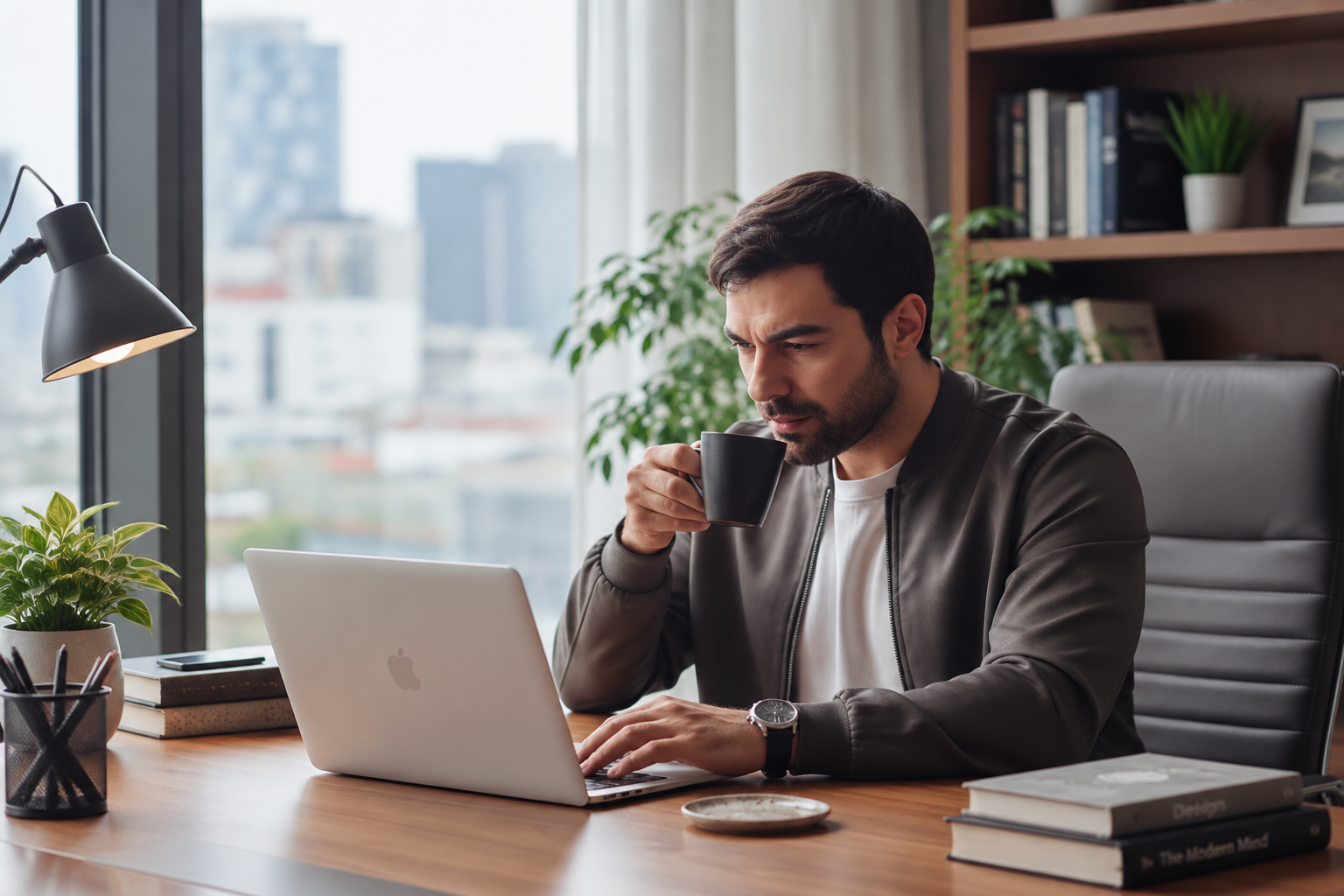 Omar A. working from a modern office